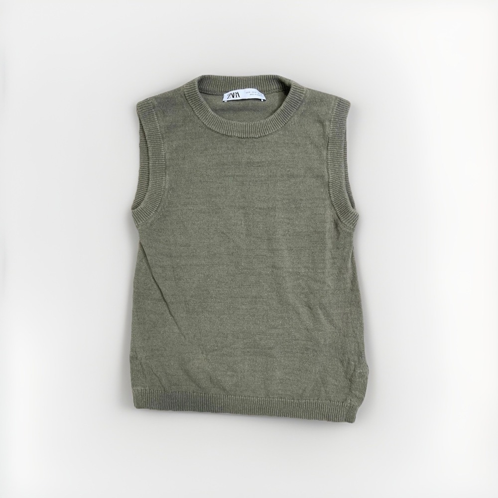 Zara Womens‎ Sleeveless Sweater Top Green Size S